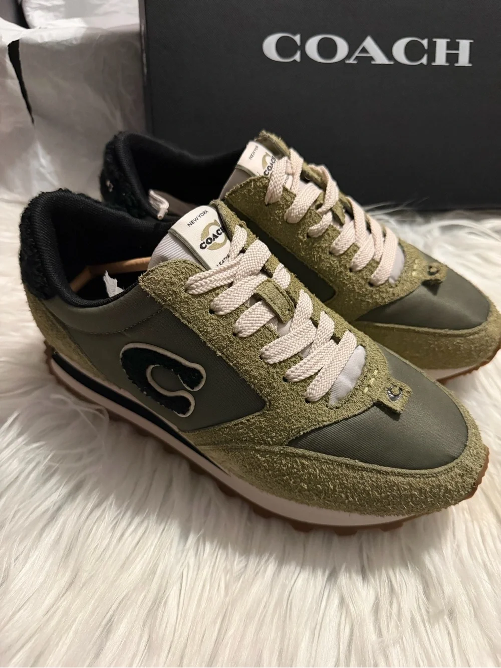 Coach Olive Green Mixed-Material Sneakers